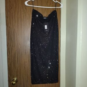 Fashion Nova Black Sequin Strapless Dress